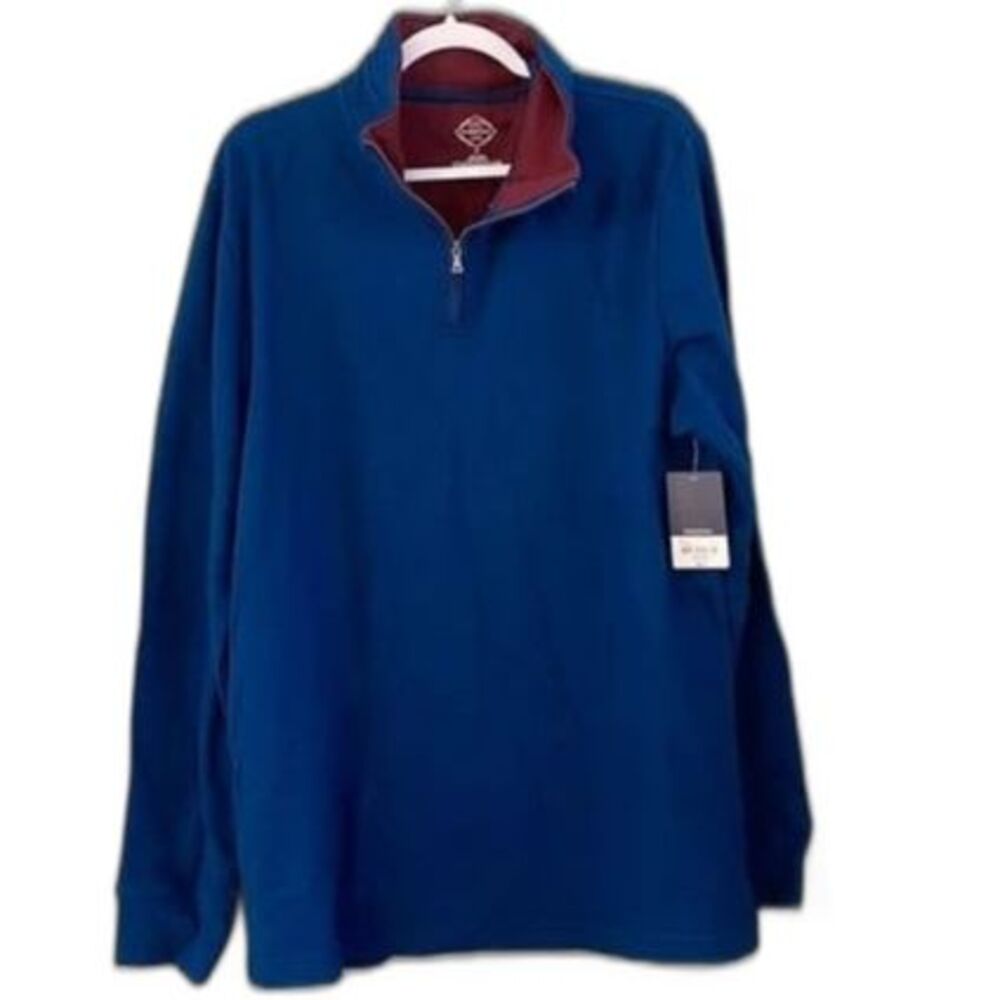 St. John’s Bay men’s M blue V-neck zip up pullover NWT